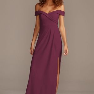 Long pleated off the shoulder dress